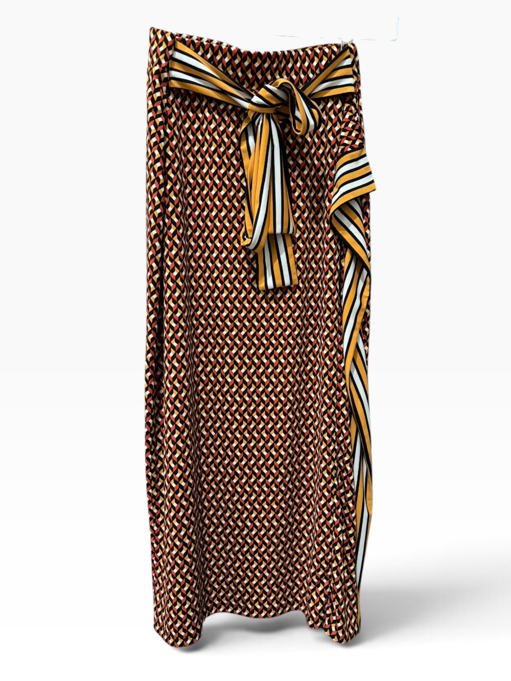 Michael Kors Geometric Print Tie-Waist Midi Skirt - Brown/Yellow/White